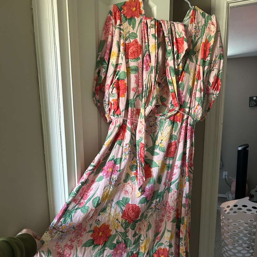 Old Navy Pink Floral Maxi Dress with Tie Waist
